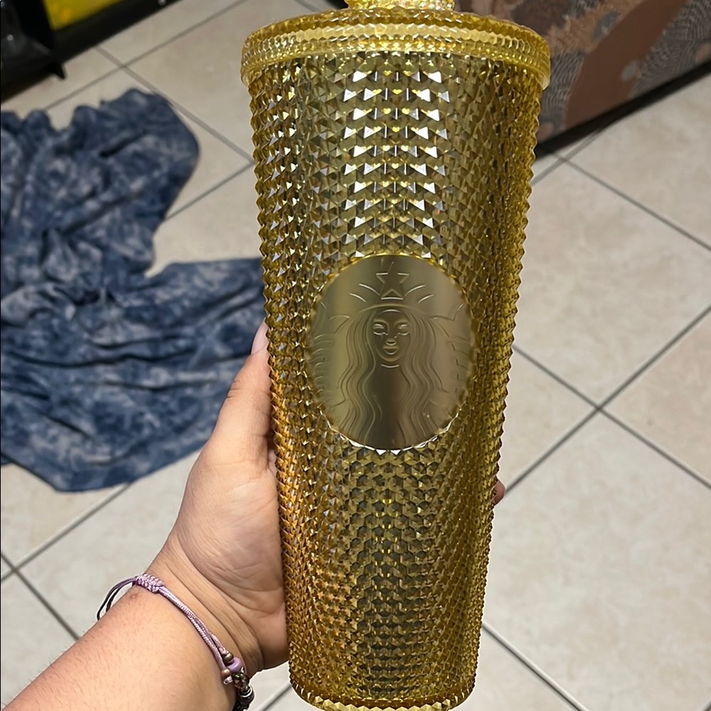 Starbucks Gold Accent Candle Holders with Intricate Geometric Design